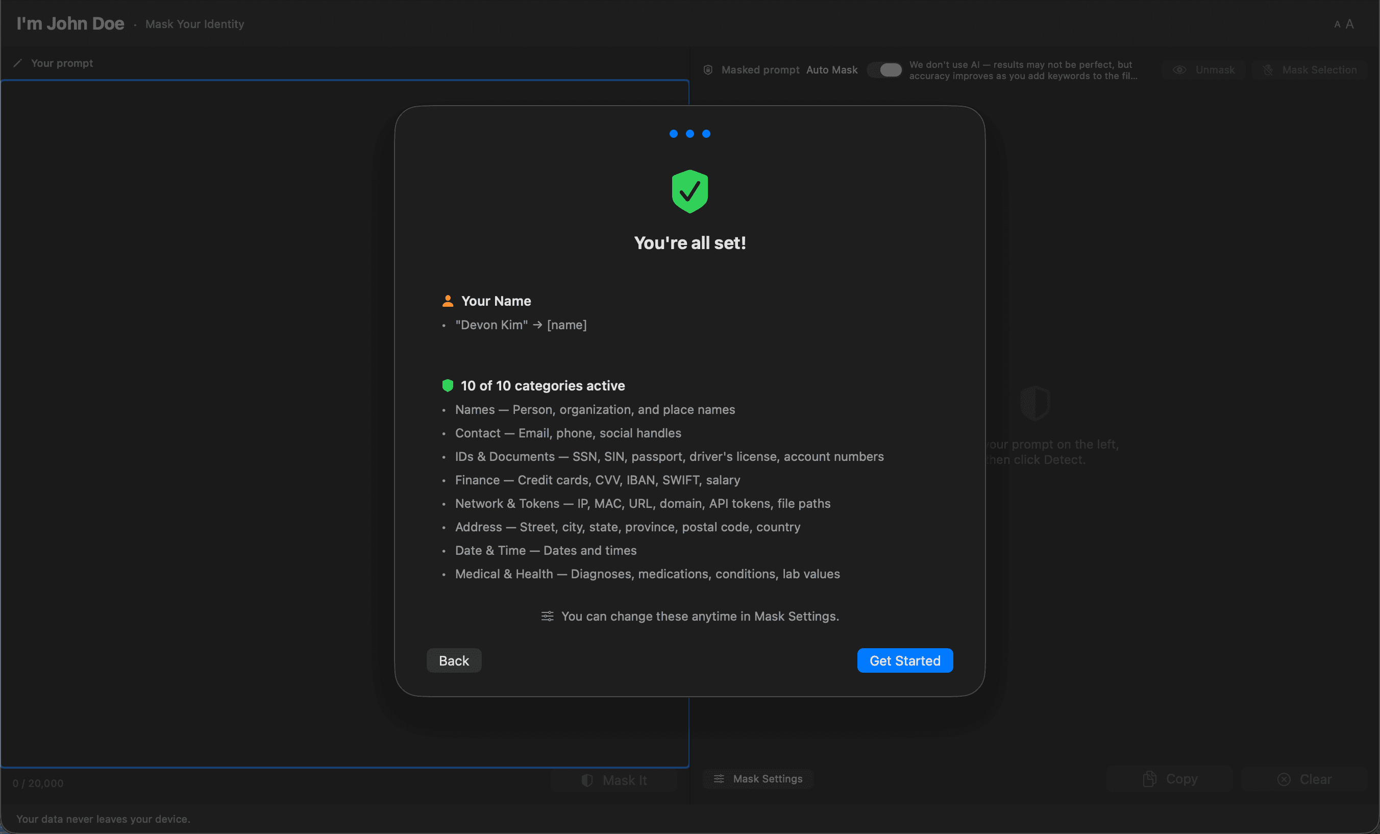 Onboarding step 3: setup complete